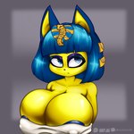 areola areola_slip big_breasts blue_hair breasts female hair huge_breasts nipple_outline solo yellow_body iamzavok animal_crossing nintendo ankha_(animal_crossing) domestic_cat felid feline felis mammal 1:1 hi_res