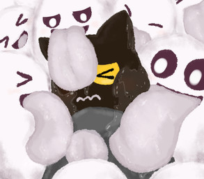 ambiguous_gender face_lick group licking surrounded tongue tongue_fetish tongue_out berobero_bot google google_doodle magic_cat_academy momo_(google) domestic_cat felid feline felis ghost mammal spirit 2016