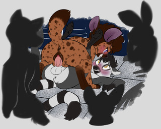 anthro anthro_on_anthro anthro_penetrated anthro_penetrating anthro_penetrating_anthro anus balls being_watched black_body black_fur black_hair blush bodily_fluids brown_body brown_fur brown_hair dipstick_tail dominant dominant_female duo exhibitionism eye_contact eyebrows feet female female_anthro female_on_top female_penetrated floor from_front_position fur fur_markings genitals hair locker looking_at_another male male/female male_anthro male_on_bottom male_penetrating male_penetrating_female markings nude on_bottom on_ground on_top penetration penis public public_nudity public_sex purple_eyes questionable_consent reverse_mating_press sex sharp_teeth smile striped_markings striped_tail stripes submissive submissive_male sweat tail tail_markings teeth tile tile_floor vaginal vaginal_penetration vulva white_body white_fur yellow_eyes young young_anthro young_female young_male young_on_young lemurguy kody_(lemurguy) mae_(lemurguy) canid hyena lagomorph lemur mammal primate ring-tailed_lemur strepsirrhine 5:4 absurd_res hi_res