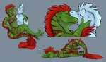 anthro bottomwear claws clothing duo eyes_closed feathers female green_body green_scales kissing loincloth male male/female scales tail tranquilizer tribal unconscious indiwolf uthalla dinosaur dromaeosaurid prehistoric_species reptile scalie theropod velociraptor multiple_images