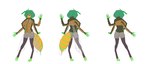 4_arms ahoge antennae_(anatomy) arm_tuft arthropod_abdomen big_breasts bottomwear breasts clothing compound_eyes digitigrade exoskeleton fangs female front_view green_body green_hair hair hotpants insect_wings jacket leggings legwear mandibles multi_arm multi_limb multicolored_body open_mouth orange_body rear_view red_eyes shorts simple_background solo stinger teeth tongue topwear tuft wings wrist_tuft apocalipsejack macross_frontier ranka_lee animal_humanoid arthropod arthropod_humanoid bee humanoid hymenopteran hymenopteran_humanoid insect insect_humanoid absurd_res hi_res model_sheet