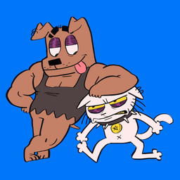 anthro brown_body clenched_teeth collar duo ear_piercing ear_ring frown furrowed_eyebrows leaning_on_another looking_down looking_up male monotone_background muscular muscular_anthro muscular_male navel occult_symbol pentagram piercing resting_arm ring_piercing simple_background size_difference smile spiked_collar spikes standing symbol teeth tongue white_body yellow_teeth bararaboy snowball_(bararaboy) tank_(bararaboy) canid canine canis domestic_cat domestic_dog felid feline felis mammal 1:1 2025 digital_media_(artwork) hi_res