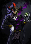 abs black_body black_hair black_skin bottomwear clothing front_view hair hand_on_hip holding_object loincloth looking_at_viewer male mask multicolored_hair red_hair solo standing two_tone_hair bittenhard jojo's_bizarre_adventure sega sonic_the_hedgehog_(series) pillar_men shadow_the_hedgehog eulipotyphlan hedgehog humanoid mammal 2020 digital_media_(artwork) meme