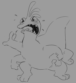 4_arms anthro blush embarrassed grey_background male multi_arm multi_limb nude overweight overweight_anthro overweight_male simple_background solo flookz disney monsters_inc pixar randall_boggs monster reptile scalie 2018 digital_media_(artwork) monochrome