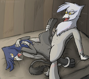 alternate_universe ambiguous_text bed duo female female/female feral furniture genitals narrowed_eyes scar seductive sex sound_effects teats text tribadism vaginal vowelless vowelless_sound_effect vulva sombird fallout fallout_equestria hasbro microsoft my_little_pony mythology raider_(fallout) avian gryphon mythological_avian mythological_creature absurd_res hi_res url
