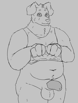 animal_genitalia animal_penis balls becoming_erect belly bodily_fluids canine_genitalia canine_penis clenching_balls clothed clothing clothing_lift cum ejaculation erection floppy_ears fluffy genital_fluids genitals male navel penis retracted_balls sheath shirt shirt_lift solo standing tank_top throbbing throbbing_balls throbbing_penis topwear chalaren canid canine canis domestic_dog mammal 2d_animation animated frame_by_frame greyscale monochrome short_playtime webm