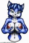 anthro areola big_breasts breasts female hand_on_breast inviting navel nipples nude seductive simple_background smile solo teasing text white_background happyanthro nintendo star_fox krystal_(star_fox) canid canine fox mammal hi_res url