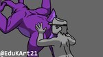 anal ass_up balls belly butt crouching duo ears_down fur genitals grey_background grey_body guard hand_on_butt leaning leaning_forward leaning_on_wall male male/male muscular oral oral_only pivoted_ears purple_body purple_fur rimming sex simple_background spread_butt spread_legs spreading sucking edukart21 five_nights_at_freddy's scottgames bonnie_(fnaf) human lagomorph leporid mammal rabbit 16:9 2022 2d_animation animated digital_media_(artwork) loop motion_tweening short_playtime widescreen