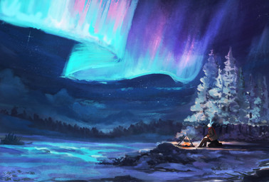 anthro aurora_(phenomenon) brown_clothing brown_coat brown_topwear campfire clothing coat detailed_background evergreen_tree glowing landscape male night outside pine_tree plant red_scarf scarf sitting sky skyscape snow solo star topwear tree winter winter_coat tomtcart lagomorph leporid mammal rabbit digital_media_(artwork) digital_painting_(artwork) hi_res painting_(artwork)