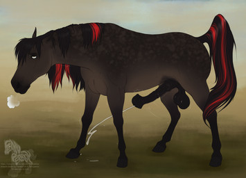 animal_genitalia animal_penis balls belly_slapping_masturbation big_flare bodily_fluids cum ejaculation equine_genitalia equine_penis erection feral flared_penis genital_fluids genitals hands-free male medial_ring offset_balls penis saggy_balls simple_background solo tail text fenn.perrox fionn_(drakengarth) equid equine horse mammal 2025 hi_res url