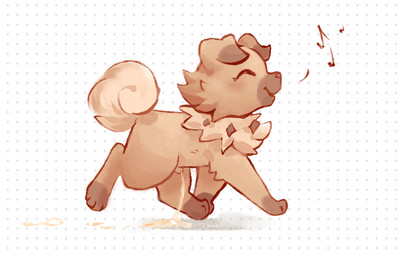 animal_genitalia blush blush_lines bodily_fluids brown_body brown_fur button_ears casual_urination curled_tail dipstick_ears dipstick_nose ear_markings eyelashes feral floppy_ears fluffy fluffy_tail fully_sheathed fur genital_fluids genitals gloves_(marking) leg_markings male markings multicolored_body multicolored_ears multicolored_fur musical_note musical_symbol peeing sheath simple_background smile socks_(marking) solo symbol tail trotting urine whistling white_body white_fur young young_feral young_male conditional_dnp waterthissport nintendo pokemon canid canine generation_7_pokemon mammal pokemon_(species) rockruff