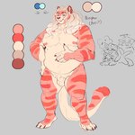 animal_genitalia anthro balls belly big_belly blue_eyes closed_smile front_view fully_sheathed fur genitals grey_background hair long_hair male markings moobs mouth_closed muscular muscular_anthro muscular_male narrowed_eyes nude overweight overweight_anthro overweight_male red_body red_fur sheath simple_background smile solo standing striped_arms striped_legs striped_markings striped_tail stripes tail tail_markings tan_balls tan_body tan_fur tan_sheath tiggybloom felid mammal pantherine tiger full-length_portrait hi_res model_sheet portrait sketch