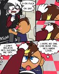 anthro bathroom clothed clothing dialogue fellatio fur genitals hair male male/male oral penile penis profanity school sex text young pokefound da_silva gordon_(pokefound) pink_(pink) 4:5 comic english_text hi_res