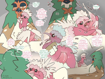 animal_genitalia anthro anthro_on_feral anthro_penetrating anthro_penetrating_female anthro_penetrating_feral beak beak_fetish beak_play beak_sex beakjob bestiality big_penis biped blush bodily_fluids butt cloaca cloacal cloacal_penetration cum cum_on_face cum_on_penis cumshot dialogue dominant duo ejaculation erection feathered_wings feathers female female_feral female_on_anthro female_penetrated feral feral_penetrated genital_fluids genitals grabbing grey_background heart_symbol hugging_penis interspecies larger_anthro larger_dom larger_male licking looking_pleasured lying male male/female male_anthro male_on_feral male_penetrating male_penetrating_female male_penetrating_feral narrowed_eyes on_back on_top onomatopoeia open_beak open_mouth oral orange_eyes orgasm penetration penile penis penis_lick pink_body pink_feathers pink_genitals pink_penis saliva sex simple_background size_difference smaller_female smaller_feral smaller_penetrated sound_effects sweat tapering_penis text tongue tongue_out vein veiny_penis wings rozalid nintendo pokemon lilo_(oricorio) louis_(decidueye) avian bird decidueye generation_7_pokemon oricorio pa'u_oricorio pokemon_(species) comic digital_media_(artwork) english_text hi_res