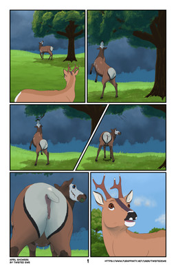 admiring anatomically_correct anatomically_correct_genitalia anatomically_correct_vulva animal_genitalia animal_vulva antlers anus cervine_genitalia cervine_vulva cloven_hooves detailed_background female female_feral feral genitals grass hooves horn male male_feral mottled piebald plant quadruped shrub storm teats text tree udders unguligrade vulva twistedewe cascadia_(twistedewe) kairo_(twistedewe) cervine deer elk mammal new_world_deer roe_deer comic english_text hi_res url