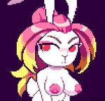 anthro areola big_areola big_breasts blonde_hair breasts eyebrows eyelashes female fur hair multicolored_hair nipples nude pink_areola pink_hair pink_nipples red_eyes solo two_tone_hair white_body white_fur caimbra12 gunfire_reborn tao_(gunfire_reborn) lagomorph leporid mammal rabbit digital_media_(artwork) half-length_portrait pixel_(artwork) portrait