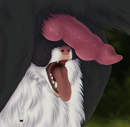 balls black_body black_fur braided_hair duo erection fangs female feral forest fur genitals gums hair in_throat knot knotted_penis male male/female mawplay mouth_shot multi_knot open_mouth penis plant size_difference squish teeth these_aren't_my_glasses throat tongue tree wet white_body white_fur valiberite mythology erna_(valiberite) windlass arctic_wolf avian canid canine canis gryphon hybrid mammal mythological_avian mythological_creature wolf absurd_res black_and_white hi_res monochrome