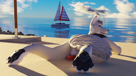 animal_genitalia animal_penis anthro balls beach canine_genitalia canine_penis genitals knot male masturbation nude_beach pawpads paws penis relaxing sea solo water lodowolf lodowolf_(character) canid canine canis mammal wolf 16:9 3d_(artwork) digital_media_(artwork) hi_res widescreen