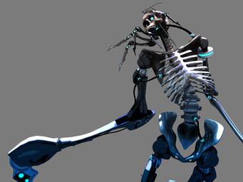 1_eye ambiguous_gender blue_eyes blue_glow bone carrying_another claws cybernetics glowing glowing_eyes grey_background long_arms looking_at_viewer machine not_furry_focus on_head pelvis ribs simple_background skeleton skull solo spine wire deino_(artist) deino_(modeler) calne_ca nato-kun animated_skeleton arthropod crustacean cyborg humanoid isopod malacostracan robot robot_humanoid undead 2012 3d_(artwork) 4:3 autodesk_3ds_max_(artwork) cool_colors digital_media_(artwork) female_(lore)