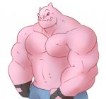 big_muscles blue_bottomwear blue_clothing blue_pants bodily_fluids bottomwear clothed clothing front_view gloves handwear huge_muscles looking_at_viewer male manly muscular muscular_humanoid muscular_male pants pink_body pink_skin simple_background solo standing sweat thick_neck toony topless white_background happyending dc_comics green_lantern_(series) kilowog alien bolovaxian humanoid colored digital_media_(artwork) half-length_portrait portrait shaded