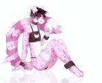 clothed clothing collar felid femboy fur hi_res krisska looking_at_viewer male mammal pantherine panties pink_body pink_fur sayt simple_background smile snow_leopard solo underwear