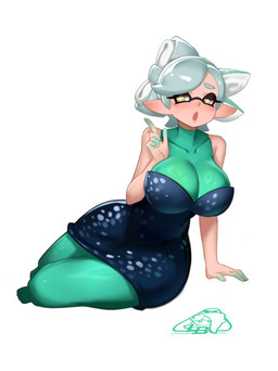 big_breasts breasts clothing collarbone eyebrows eyelashes feet female humanoid_pointy_ears open_mouth pointy_ears pose pseudo_hair solo tentacle_hair tentacles wide_hips yellow_eyes yokozuwari little1234blood nintendo splatoon marie_(splatoon) animal_humanoid aquatic cephalopod humanoid inkling mollusk mollusk_humanoid 2025