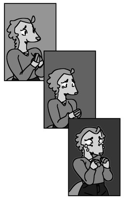 anthro black_bottomwear black_clothing bodily_fluids bottomwear clasped_hands closed_smile clothing comic_panel crying female frown glistening glistening_eyes grey_clothing grey_topwear happy high_waisted_bottomwear looking_down mouth_closed multiple_panels pseudo_hair sad scale_hair scales simple_background smile solo tears topwear watery_eyes white_background highlandkall li_(highlandkall) mammal pangolin 2025 comic digital_drawing_(artwork) digital_media_(artwork) hi_res monochrome multiple_scenes