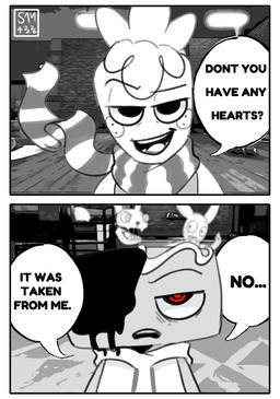 2_panel_comic anthro dialogue feral male male/male scarf smile text cheetoeater conditional_dnp blushcrunch_studio dandy's_world jujutsu_kaisen cosmo_(dandy's_world) looey_(dandy's_world) pebble_(dandy's_world) sprout_(dandy's_world) toon_(dandy's_world) comic english_text hi_res meme redraw watermark