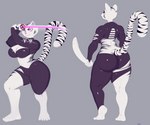 anthro big_breasts big_butt black_body black_fur breasts butt cleavage clothed clothing female fur holding_object holding_weapon markings melee_weapon muscular muscular_female navel pink_eyes pink_nose pose skinsuit solo standing striped_markings stripes sword thick_thighs tight_clothing torn_clothing weapon white_body white_fur wide_hips tinder_(artist) penny_(blazethefox) felid mammal pantherine tiger 2019 digital_media_(artwork)