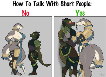 5_fingers accessory anklet anthro armor big_breasts blue_sclera blue_tongue blush bodily_fluids breasts claws clothed clothing countershade_feet countershading dominant dominant_female druid emanata eye_contact facial_spikes faulds feet female finger_claws fingers fist forked_tongue frown furgonomics gorget greaves green_body green_hair green_scales grey_background grey_body grey_scales hair hand_on_hip horn humanoid_feet humanoid_hands jewelry lifting_another looking_at_another looking_down looking_down_at_another looking_up_at_another magic_user male male/female muscular muscular_female muscular_male pauldron plantigrade pupils purple_body purple_scales robe scale_armor scales short_hair side_boob simple_background size_difference slit_pupils spikes spikes_(anatomy) standing stirrup_legwear submissive submissive_male sweat sweatdrop tail tail_accessory tailband text thick_thighs toe_claws tongue toothy_grin tribal_spellcaster vambrace wide_eyed wide_hips mehdrawings dog_knight_rpg dungeons_and_dragons hasbro how_to_talk_to_short_people tall_woman_lifting_short_woman wizards_of_the_coast laya-ka_(ceehaz) skarr_(palurdas_arts) black_mamba dragonborn_(dnd) elapid_(snake) mamba reptile scalie snake 2026 absurd_res english_text hi_res meme signature