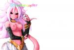 andoid_21 areola arm_warmers armwear black_nails black_sclera bottomwear bracelet breasts clothed clothing colored_nails ear_piercing female hair humanoid_pointy_ears jewelry long_hair looking_at_viewer nails necklace nipples not_furry pants piercing pink_body pink_skin pink_tail pointy_ears red_eyes simple_background smile solo standing tail text white_background white_hair snoozincopter dragon_ball dragon_ball_fighterz majin_android_21 alien alien_humanoid humanoid majin 2018 english_text hi_res