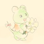 anthro biped chibi clothed clothing flower green_body plant simple_background solo tmim gamba_no_bouken gamba_no_bouken_(series) shioji_(gamba_no_bouken) mammal mouse murid murine rodent 2023 low_res