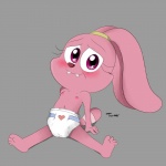 anthro big_ears big_eyes clothed clothing diaper female grey_background looking_at_viewer nipples simple_background solo tail topless wearing_diaper young young_anthro launny cartoon_network chowder_(series) panini_(chowder) lagomorph leporid mammal rabbit 1:1 signature