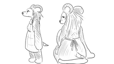 anthro apron apron_only big_ears breasts butt clothing female freckled_face freckles half-closed_eyes looking_at_viewer looking_back looking_back_at_viewer mouth_closed multiple_angles narrowed_eyes quill_hair quills_(anatomy) rear_view short_tail side_view simple_background sitting small_breasts snout solo standing tail white_background dragonweirdo animal_crossing nintendo sable_able eulipotyphlan hedgehog mammal 16:9 2025 hi_res monochrome widescreen