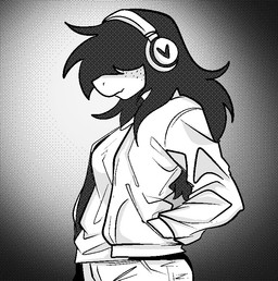 anthro bottomwear breasts clothed clothed_anthro clothed_female clothing electronics female female_anthro freckled_face freckles hair hair_over_eyes headphones jacket long_hair mouth_closed non-mammal_breasts shirt solo topwear snoozysoozyy deltarune undertale_(series) susie_(deltarune) dinosaur prehistoric_species reptile scalie 2024 digital_drawing_(artwork) digital_media_(artwork) half-length_portrait monochrome portrait