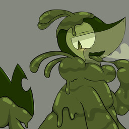 anthro corruption goo_transformation green_body heart_eyes heart_symbol hypnosis male mind_control slime solo transformation fakefur23 nintendo pokemon generation_5_pokemon goo_creature pokemon_(species) snivy 1:1