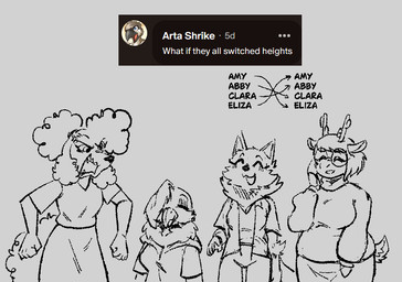 2_horns anthro antlers beak big_breasts biped bottomwear breasts cheek_tuft clothed clothing collared_shirt dress_shirt eyebrows eyes_closed eyewear facial_tuft feathers female fluffy fluffy_hair fluffy_tail glasses group hair hair_over_eye horn long_skirt male medium_hair neck_tuft non-mammal_breasts open_mouth open_smile pants ponytail round_glasses shirt simple_background skirt small_breasts smile standing tail tail_feathers text topwear tuft user_avatar username canisfidelis abby_(canisfidelis) amy_(canisfidelis) clara_(canisfidelis) eliza_(canisfidelis) avian bird canid canine canis corvid corvus_(genus) crow deer domestic_dog mammal maned_wolf new_world_deer oscine passerine poodle reindeer 2026 character_name english_text monochrome