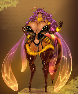 antennae_(anatomy) big_breasts breasts camel_toe female fingers hair hand_on_hip purple_hair solo standing tail wide_hips wings gausscannon animal_humanoid arthropod arthropod_humanoid bee_humanoid humanoid hymenopteran hymenopteran_humanoid insect insect_humanoid 2024 hi_res
