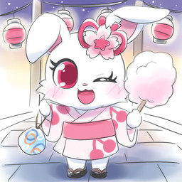accessory anthro asian_clothing blush candy clothing cotton_candy dessert east_asian_clothing female flower flower_in_hair food footwear fur hair hair_accessory hair_ribbon japanese_clothing lamp lantern night one_eye_closed open_mouth open_smile paper_lantern pink_clothing plant red_eyes ribbons sandals shoes smile solo white_body white_fur yukata kinomi_(artist) jewelpet sanrio sega sega_fave ruby_(jewelpet) lagomorph leporid mammal rabbit 1:1