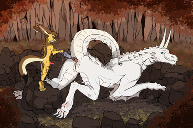 anal anal_penetration animal_genitalia animal_penis anthro anthro_on_feral anus bestiality bodily_fluids butt canine_genitalia canine_penis clenched_teeth duo erection feet female female_feral female_penetrated feral feral_penetrated forest fur genital_fluids genitals grinning_at_partner hair height_assist holding_object horn improvised_sex_toy jackhammer larger_female larger_feral larger_penetrated looking_back lying machine male male/female male_anthro male_on_feral motion_lines nude object_in_ass on_front penetration penis plant power_tool quadruped raised_tail rock size_difference smaller_anthro smaller_female smaller_male smile standing tail teeth toes tools tree vulva zafara_(artist) mythology alien canid canine dragon fennec_fox fox mammal mythological_creature mythological_scalie scalie true_fox digital_media_(artwork) hi_res