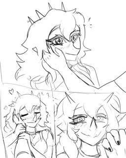 anthro blush caressing caressing_face facial_horn female hair hand_holding heart_symbol horn long_hair looking_at_viewer solo spikes spikes_(anatomy) rexhastala cavemanon_studios goodbye_volcano_high ko_op_(game_developer) snoot_game rosa_(gvh) aquilops ceratopsian dinosaur marginocephalian ornithischian prehistoric_species reptile scalie 4:5 comic hi_res monochrome sketch