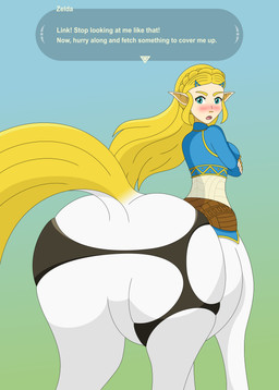 after_transformation annoyed blonde_hair blue_eyes blush clothing crossed_arms dialogue eyelashes female fur gradient_background hair human_torso humanoid_pointy_ears implied_transformation looking_back monster_girl_(genre) null nullification offscreen_character open_mouth pointy_ears simple_background solo speech_bubble standing tail talking_to_viewer text topwear torn_clothing white_body white_fur white_skin joyvell european_mythology greek_mythology mythology nintendo the_legend_of_zelda princess_zelda centaur equid equid_taur humanoid_taur mammal mammal_taur taur 2024 absurd_res digital_drawing_(artwork) digital_media_(artwork) english_text hi_res