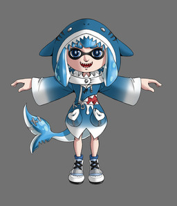 bare_legs big_eyes bite_mark bite_taken blue_eyes blue_hair chibi clothed clothing cosplay crossover_cosplay female fin hair hood mask notched_fin notched_tail pseudo_hair scar shark_tail sharp_teeth short_hair simple_background smile solo surgical_suture t-pose tail tail_scar teeth tentacle_hair tentacles big_sis_(artist) hololive hololive_en nintendo splatoon vtuber gawr_gura animal_humanoid aquatic aquatic_humanoid cephalopod cephalopod_humanoid coleoid decapodiform fish fish_humanoid humanoid inkling mollusk mollusk_humanoid shark shark_humanoid squid_humanoid absurd_res crossover hi_res shaded