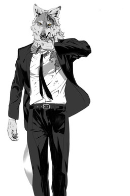 anthro belt belt_buckle biped black_belt black_bottomwear black_clothing black_necktie black_pants black_suit black_suit_jacket blood blood_on_clothing blood_on_face blood_on_hand blood_on_shirt bodily_fluids bottomwear buckle cheek_tuft claws clothed clothing facial_tuft fangs formal_clothing formal_wear fur grey_body grey_fur katana long_pants looking_at_viewer male melee_weapon multicolored_body multicolored_fur necktie open_mouth pants scabbard sheathed_weapon shirt simple_background solo suit sword tail teeth tongue topwear tuft two_tone_body two_tone_fur waist_belt walking walking_towards_viewer weapon white_body white_clothing white_fur white_shirt white_topwear wound_on_head wounded yellow_body yellow_eyes yellow_fur yoshi.kaoru canid canine canis mammal wolf digital_media_(artwork) hi_res monochrome