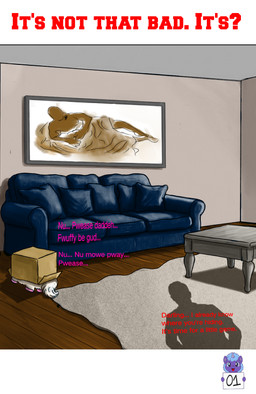 ambiguous_feral ambiguous_gender box cardboard cardboard_box color_coded_text container dialogue feral fur furniture hiding hooves inside offscreen_character painting_(object) painting_on_wall pink_hooves rug silhouette sofa solo table tail text white_body white_fur white_tail young young_ambiguous young_feral sorrystickpro fluffy_pony fluffy_pony_(species) mammal 2026 absurd_res digital_media_(artwork) english_text hi_res