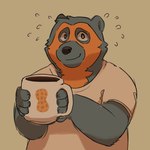 anthro beverage black_body black_nose clothing coffee container cup humanoid_hands male mug shirt simple_background slightly_chubby solo topwear lentejota6 bear mammal short-faced_bear spectacled_bear 1:1 2022 half-length_portrait hi_res portrait