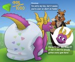 anthro big_diaper claws clean_diaper clothed clothing dialogue dialogue_box diaper diaper_on_ground diaper_only digitigrade duo feral feral_focus gameplay_mechanics horn huge_diaper male quadruped solo_focus suit tail talking_to_another text topless parumpee activision mythology spyro_the_dragon moneybags_(spyro) spyro bear dragon mammal mythological_creature mythological_scalie scalie 2021 english_text hi_res