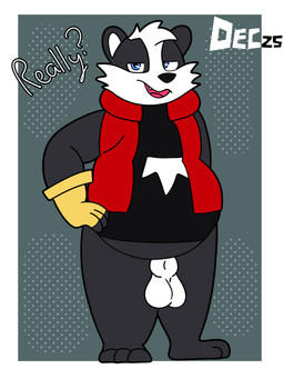 animal_genitalia anthro balls belly big_belly biped black_body black_clothing black_fur black_nose black_shirt black_topwear blue_eyes border clothing cute_fangs dialogue fangs fingerless_gloves front_view fur genitals gloves half-closed_eyes hand_on_hip handwear looking_at_viewer male narrowed_eyes open_mouth plantigrade puffer_vest question_mark red_clothing red_topwear red_vest sheath shirt snaggle_tooth solo standing teeth text tongue topwear vest white_balls white_border white_sheath yellow_clothing yellow_gloves yellow_handwear december_dreams bradley_the_badger_(game) bradley_(bradley_the_badger) badger mammal mustelid musteline 2025 3:4 absurd_res digital_drawing_(artwork) digital_media_(artwork) english_text hi_res