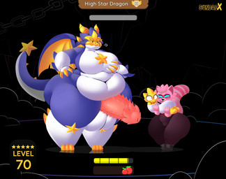 anthro balls belly big_balls big_belly big_butt big_penis big_tail black_background blue_body blue_eyes blush bodily_fluids boots bottomwear breast_grab breasts bulge butt claws clothed clothing duo erection eyebrows eyewear feederism feeding fingers food footwear forced fur genital_fluids genitals glasses hair hand_on_breast heart_nose heart_symbol horn huge_balls huge_belly huge_butt huge_hips huge_penis huge_thighs hyper hyper_balls hyper_genitalia hyper_penis imminent_vore immobilization looking_at_another male markings multicolored_body multicolored_fur navel nude nude_male obese overweight overweight_anthro overweight_male pants penile_spines penis pink_body pink_hair pink_penis predator/prey questionable_consent shoes shortstack shortstack_male simple_background size_difference smile smug smug_expression smug_face star striped_body striped_fur striped_markings stripes tail text thick_thighs topwear underwear weight_gain white_body wide_hips wings yellow_body sundaebunnyx dragon_city mythology socialpoint murky_winters dragon high_star_dragon_(dragon_city) mammal mythological_creature mythological_scalie procyonid raccoon scalie star_dragon_(dragon_city) digital_media_(artwork) english_text hi_res