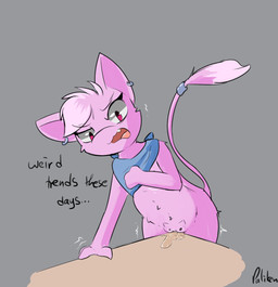 bodily_fluids body_writing female fur furniture_humping genital_fluids genitals pink_body pink_fur solo table_humping vaginal_fluids vulva writing_on_genitals conditional_dnp paliken nintendo pokemon pussy-cat_(meme) chii_(paliken) generation_1_pokemon legendary_pokemon mew_(pokemon) pokemon_(species) hi_res